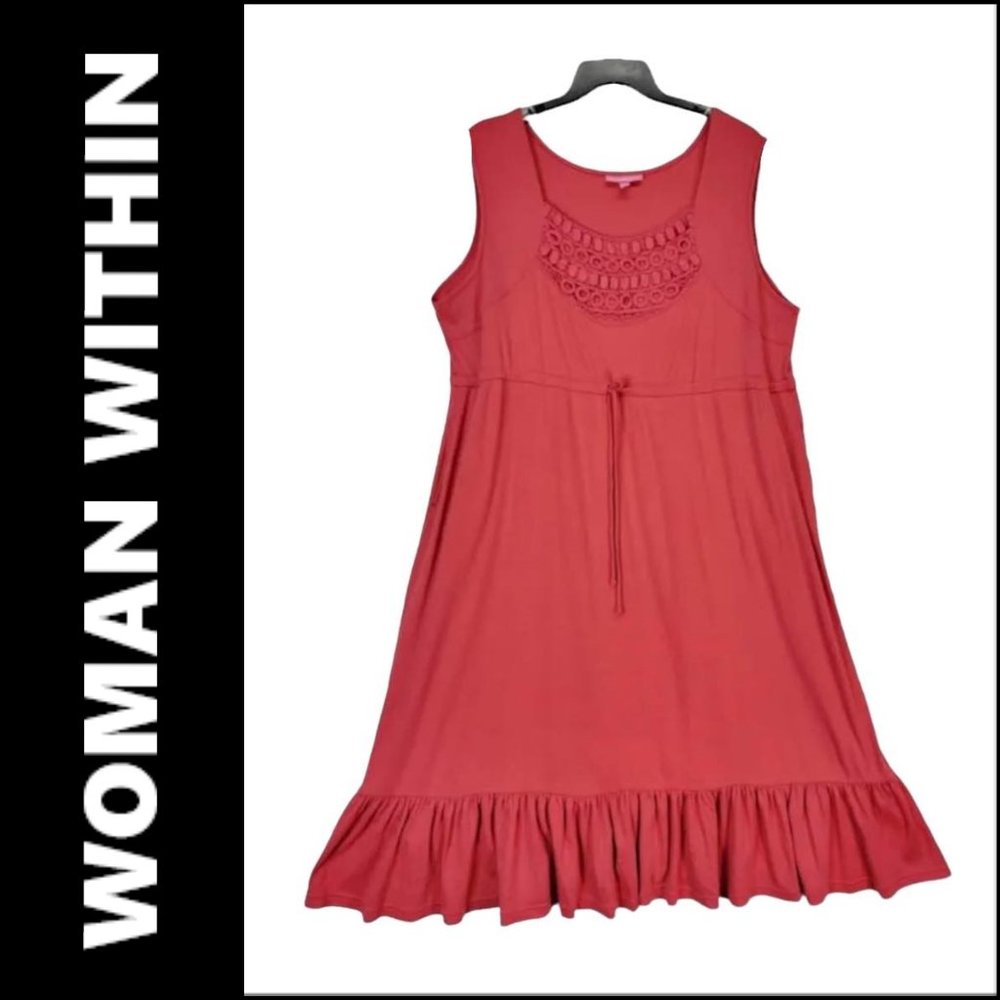 Woman Within Woman Red Size 2X Scoopneck Pleated Hem Sleeveless Stretch Dress